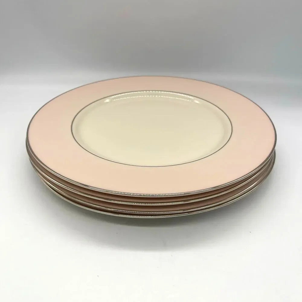 Vintage Colonial Fine China Porcelain Pink & White Set of 4 Dinner Plates 10.5